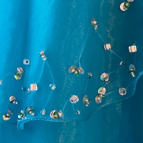 TIFFANY DESIGNS by CHRISTINA WU STUNNING HALTER BEADED TURQUOISE GOWN DRESS - Picture 8 of 11